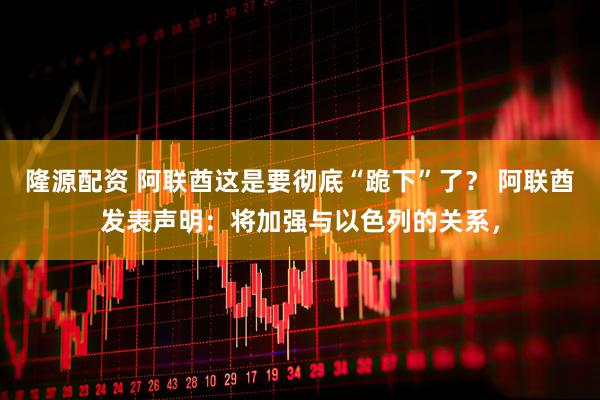 隆源配资 阿联酋这是要彻底“跪下”了? 阿联酋发表声明:将加强与以色列的关系,